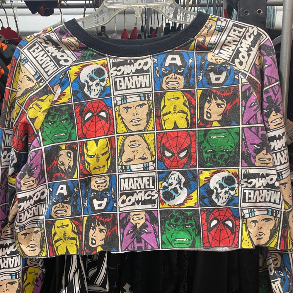 Marvel Comic Characters Long Sleeve Crop Top